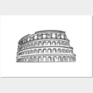 Minimalist Rome Colosseum Drawing Posters and Art
